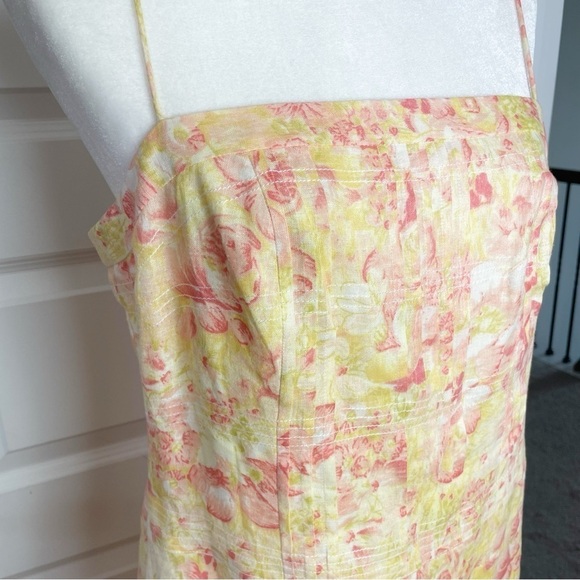 Ann Taylor Womens Pink Yellow Floral 100% Linen Knee Length Sundress Y2K Style - Picture 2 of 9